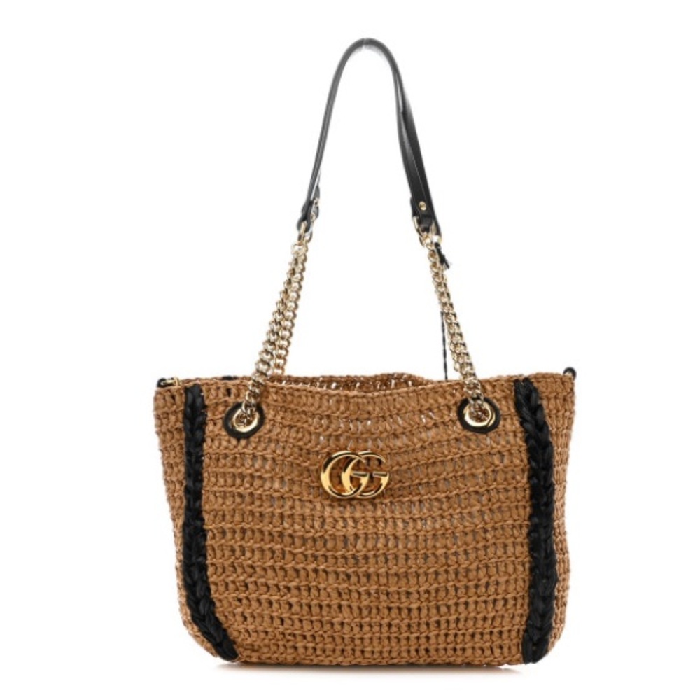 GUCCI BAG:Raffia GG Marmont Chain Tote